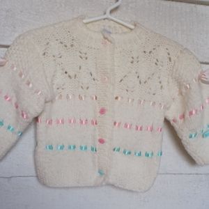 Ester Vintage 1990 mine alone BABY White Ribbon HAND KNIT HAND MADE SWEATER 6/9
